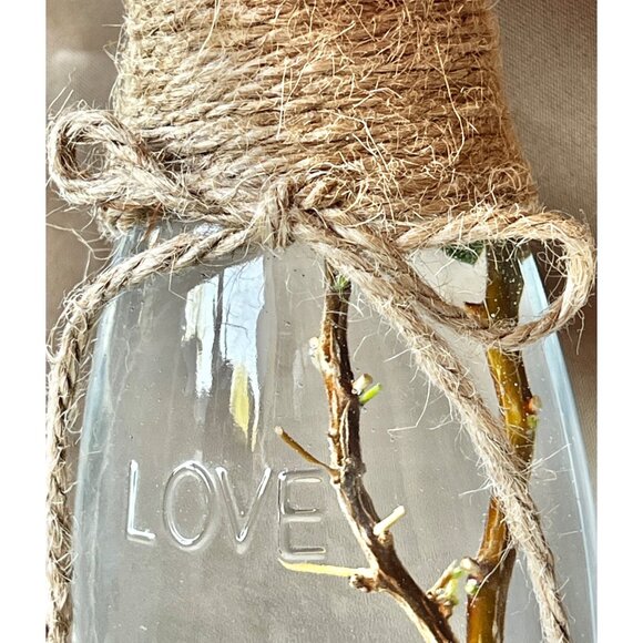 Glass Carafe Wine Water Juice Vase Twine & Bow Embossed w/ Love 8x3”D Wedding - Picture 4 of 10